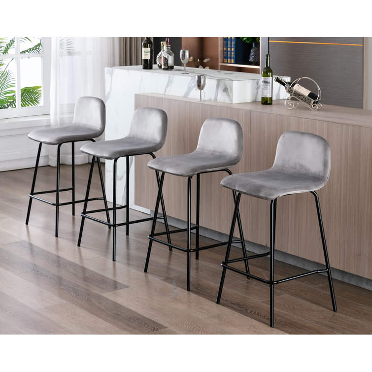 Latitude Run® Velvet Bar Stools Set Of 4, 26" Counter Height Bar Stool